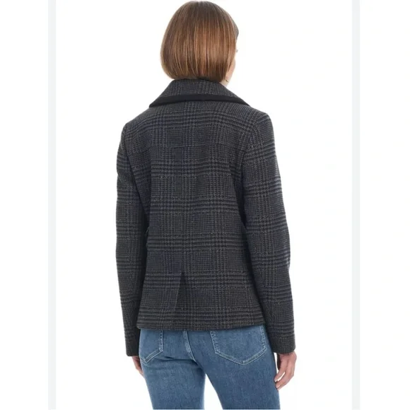 NWT Kate Spade Coat Sparkle Houndstooth Peacoat Cropped Metal Buttons Black Grey - Picture 3 of 7